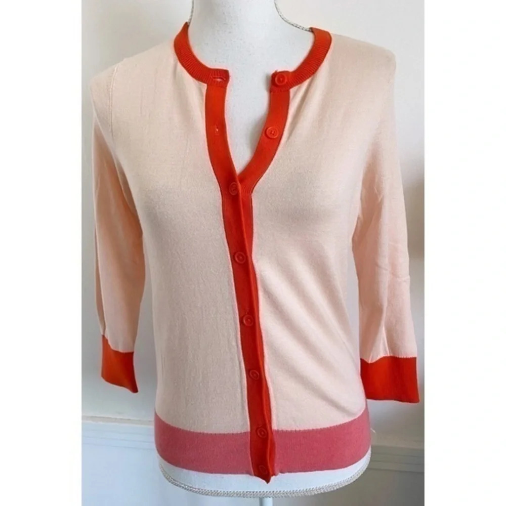 Loft • Coral Red Colorblock Cardigan